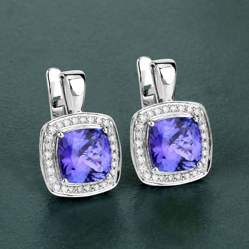 5.95 Carat Genuine Tanzanite and White Diamond 14K White Gold Earrings