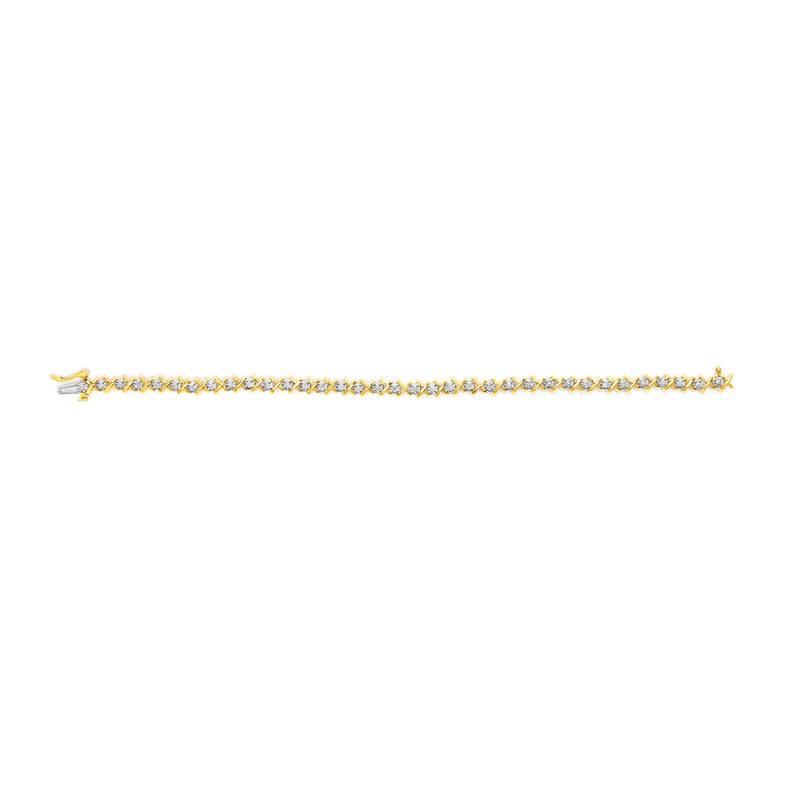 10k Yellow Gold-Plated Sterling Silver 1.00 Cttw Round-Cut Diamond X-Link 7.50" Bracelet (I-J Color, I3 Clarity)