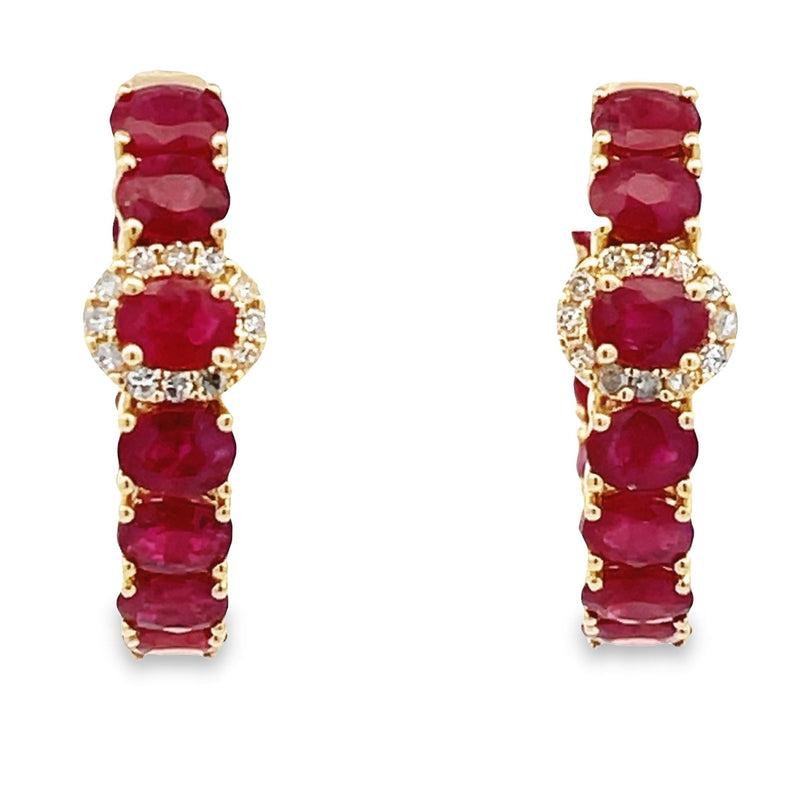 4.93ct Ruby Diamond Hoop Earrings 14KT Yellow Gold