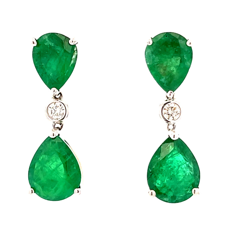 13.13ct Emerald Diamond Dangle Earrings 14KT White Gold