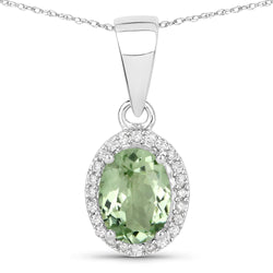 1.27 Carat Genuine Green Tourmaline and White Diamond 14K White Gold Pendant