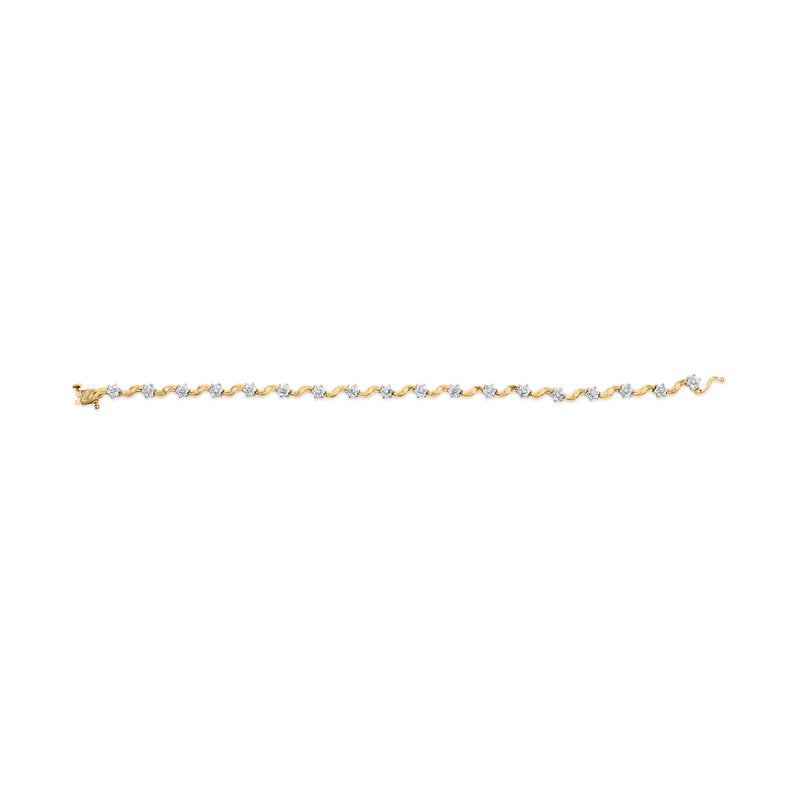 10k Yellow Gold 1.00 Cttw Round-Cut Diamond Floral S-Link 7.50" Bracelet (I-J Color, I2-I3 Clarity)