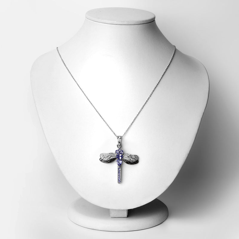 1.99 Carat Genuine Tanzanite and White Zircon .925 Sterling Silver Pendant