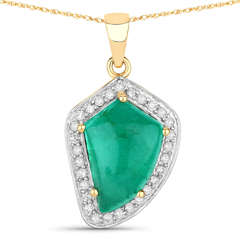 5.52 Carat Genuine Zambian Emerald and White Diamond 14K Yellow Gold Pendant