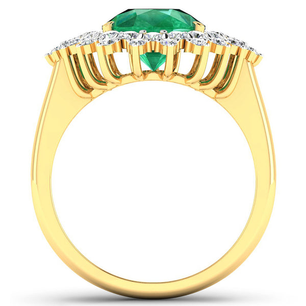 3.74 Carat Genuine Zambian Emerald and White Diamond 14K Yellow Gold Ring