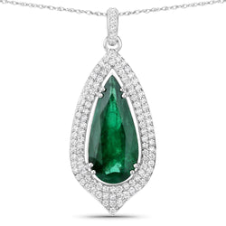 IGI Certified 5.37 Carat Genuine Zambian Emerald and White Diamond 14K White Gold Pendant