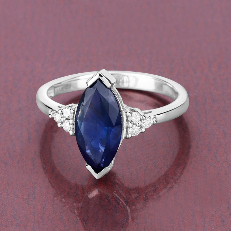 4.83 Carat Genuine Blue Sapphire and White Diamond 14K White Gold Ring