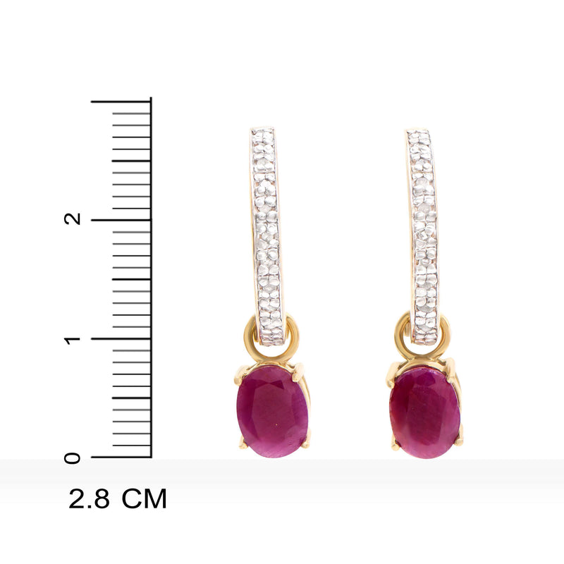 18K  Yellow Gold Plated 925 Sterling Silver Ruby 0.18 Diamond Earrings for Women