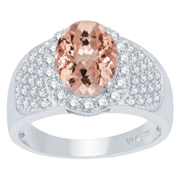 V3 Jewelry Morganite & White Topaz Oval-Cut Halo Ring
