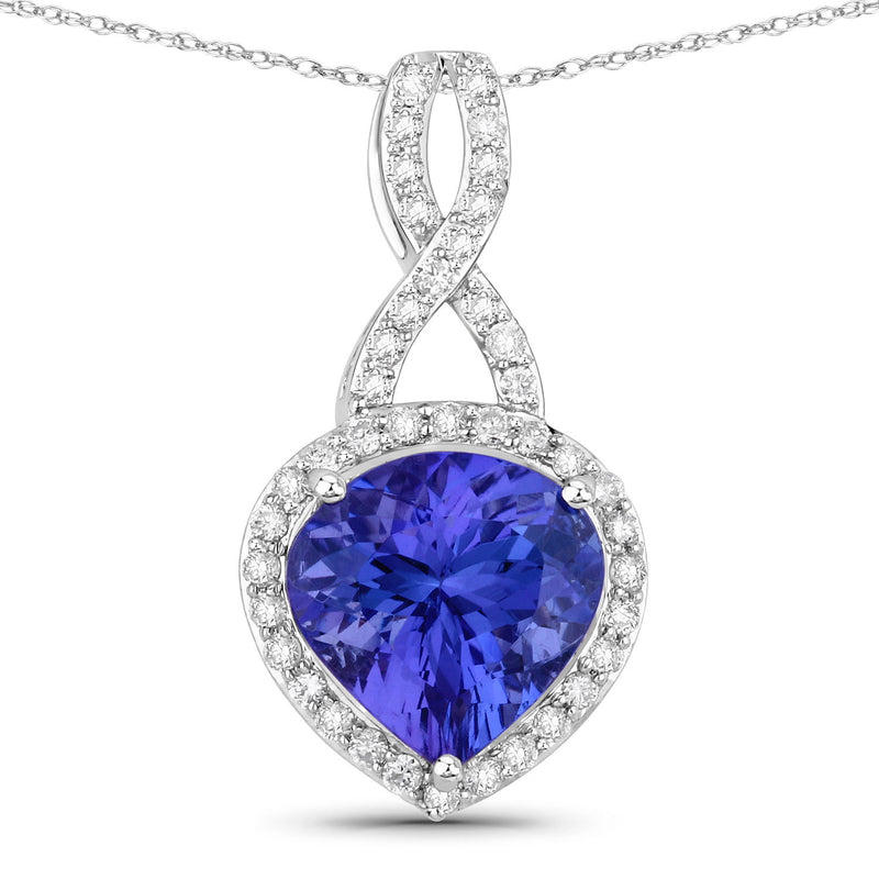 2.57 Carat Genuine Tanzanite and White Diamond 14K White Gold Pendant