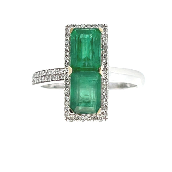 Natural 2.34ct Emerald Diamond Ring 14KT White Gold