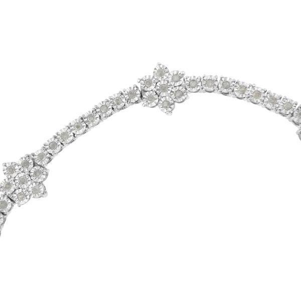 .925 Sterling Silver 1.0 cttw Miracle-Set Diamond Floral Station Tennis Bracelet (I-J Color, I2-I3 Clarity) - Fits Wrists up to 7.5 Inches