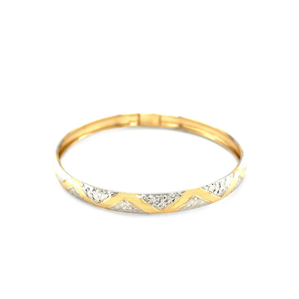 10k Two-Tone Gold Textured Zigzag Style Bangle