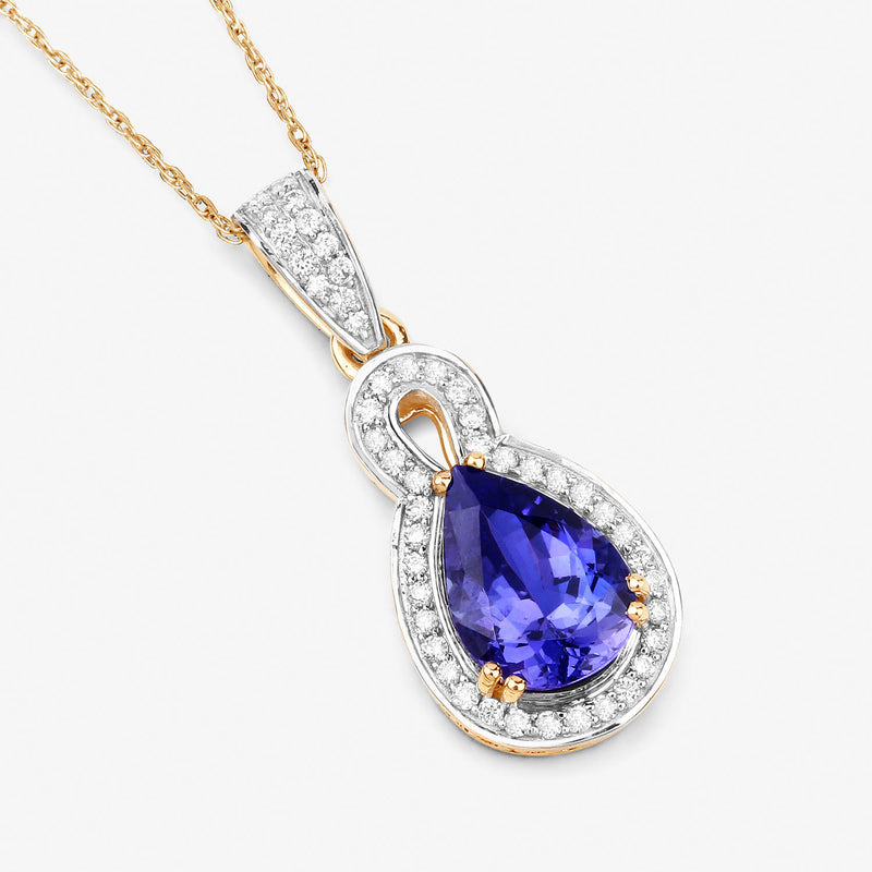 2.25 Carat Genuine Tanzanite and White Diamond 14K Yellow Gold Pendant