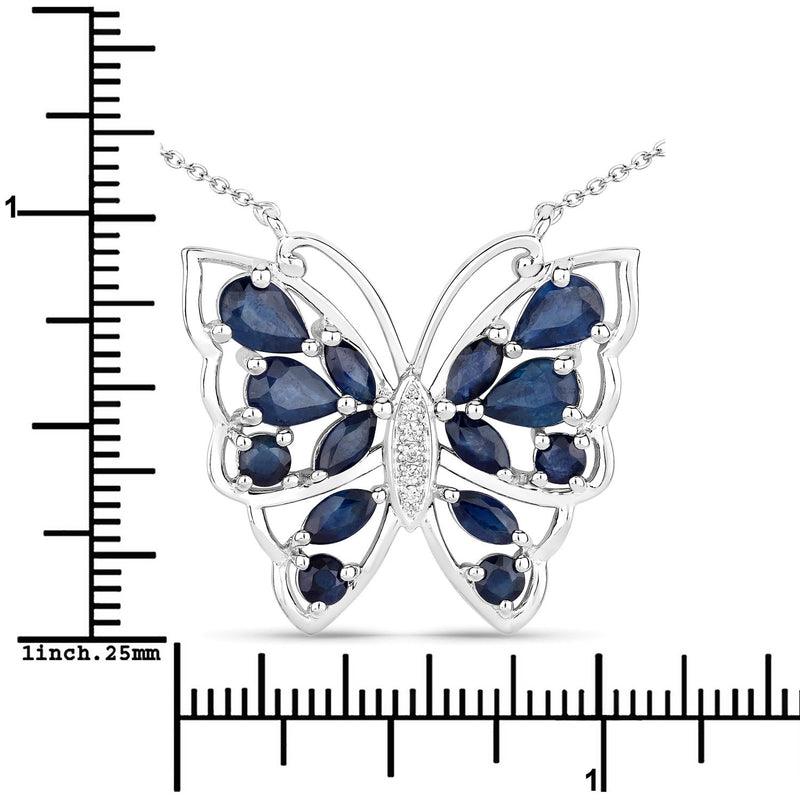 2.94 Carat Genuine Blue Sapphire and White Zircon .925 Sterling Silver Necklace