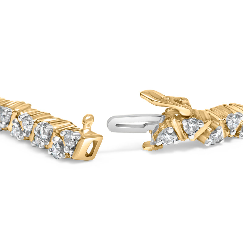 14K Yellow Gold 4.00 Cttw Diamond Triangle Link Tennis Bracelet (H-I Color, I1-I2 Clarity) - 7" Inches