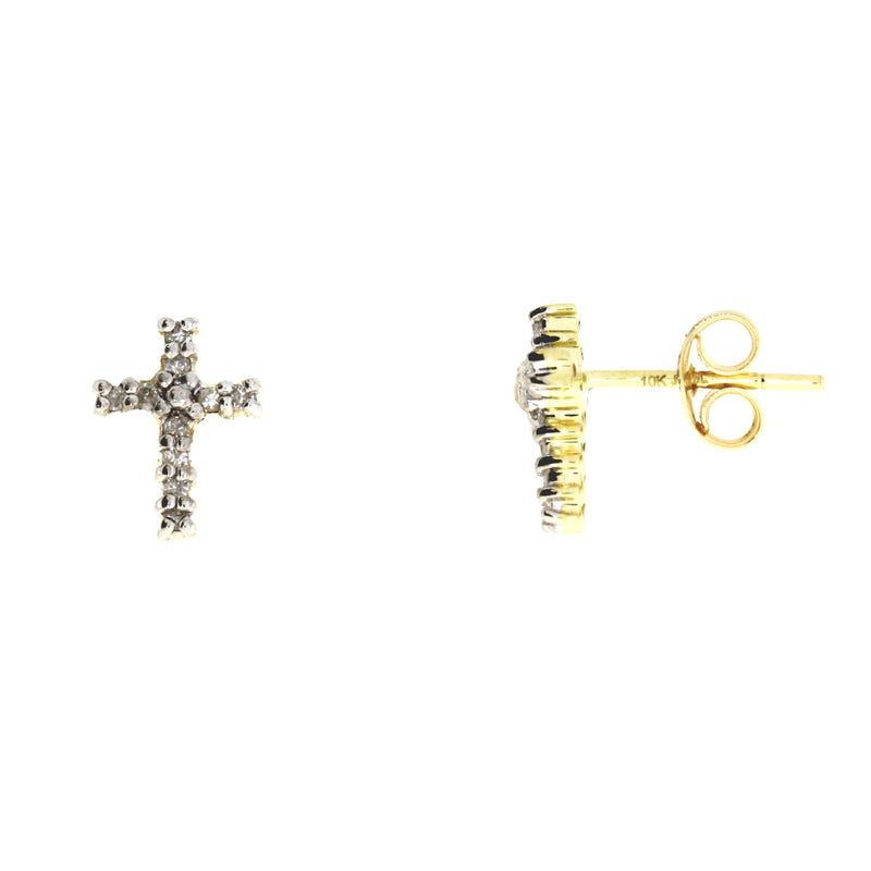 Natural .04ct Diamond Cross Earrings 10KT Yellow Gold