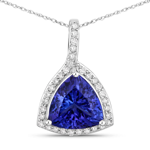 2.48 Carat Genuine Tanzanite and White Diamond 14K White Gold Pendant