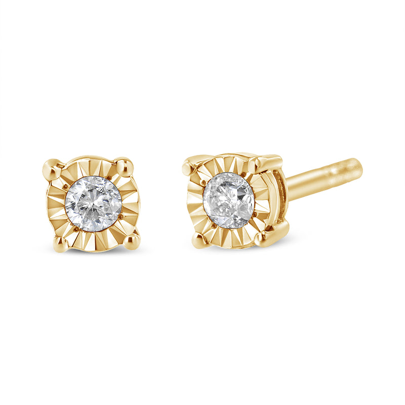 10K Yellow Gold Plated .925 Sterling Silver 1/10 Cttw Round Brilliant-Cut Diamond Miracle-Set Stud Earrings (J-K Color, I3 Clarity)