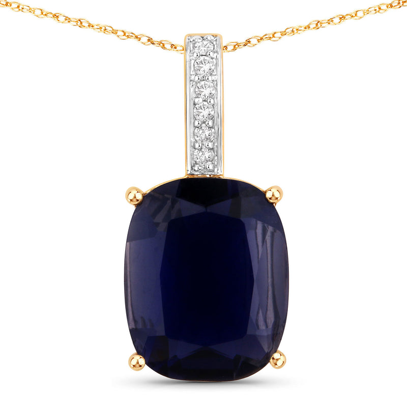 3.06 Carat Genuine Iolite and White Diamond 14K Yellow Gold Pendant