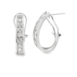 Genuine 1.00ct Diamond Hoop Earrings 10KT White Gold