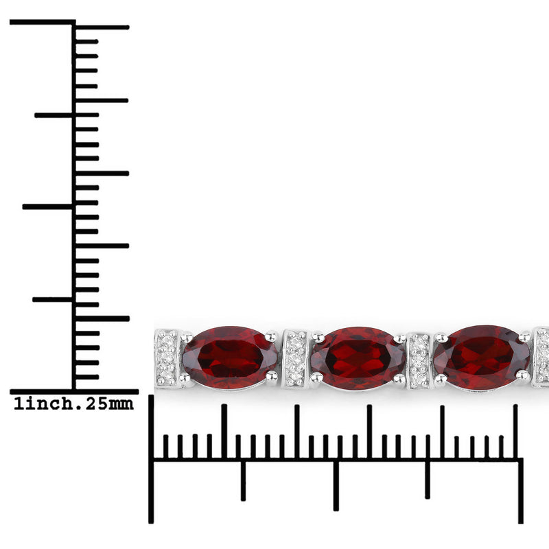 5.75 Carat Genuine Garnet and White Topaz .925 Sterling Silver Bracelet