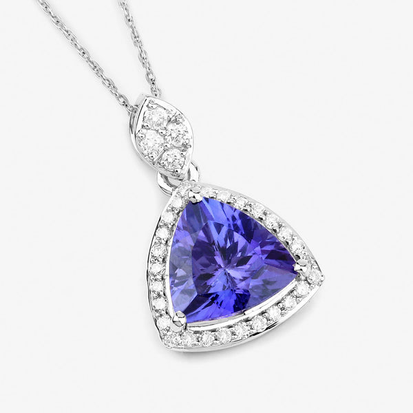 1.71 Carat Genuine Tanzanite and White Diamond 14K White Gold Pendant