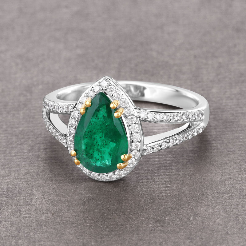 IGI Certified 1.79 Carat Genuine Zambian Emerald and White Diamond 14K Yellow & White Gold Ring