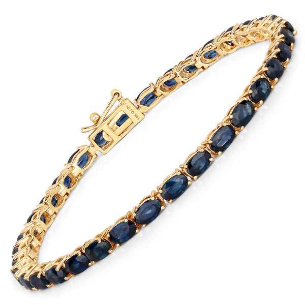 7.48 Carat Genuine Blue Sapphire  14K Yellow Gold Bracelet