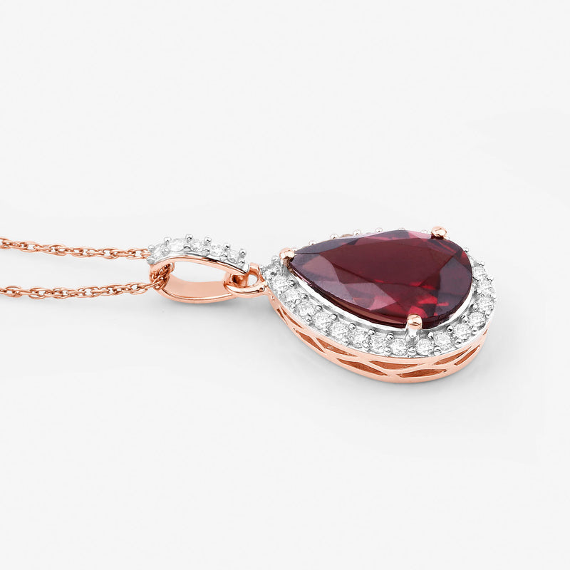 3.29 Carat Genuine Rhodolite and White Diamond 14K Rose Gold Pendant