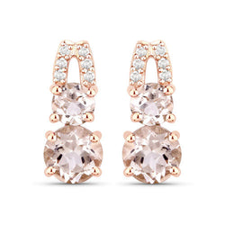 0.65 Carat Genuine Morganite and White Diamond 14K Rose Gold Earrings