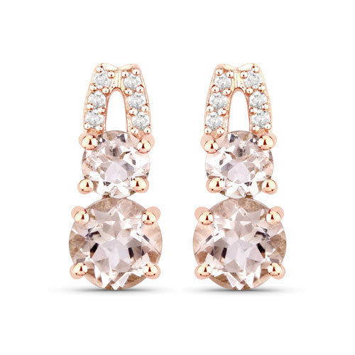 0.65 Carat Genuine Morganite and White Diamond 14K Rose Gold Earrings