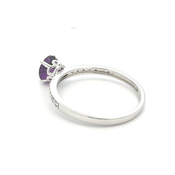 Genuine .79ct Amethyst Diamond Ring 10KT White Gold