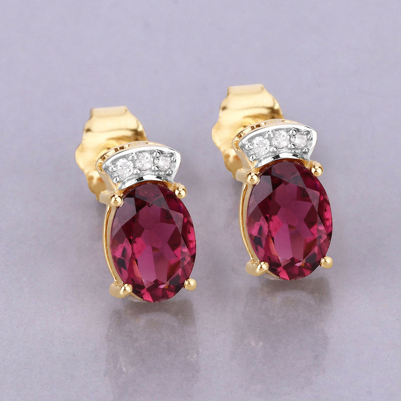 1.35 Carat Genuine Pink Tourmaline and White Diamond 14K Yellow Gold Earrings