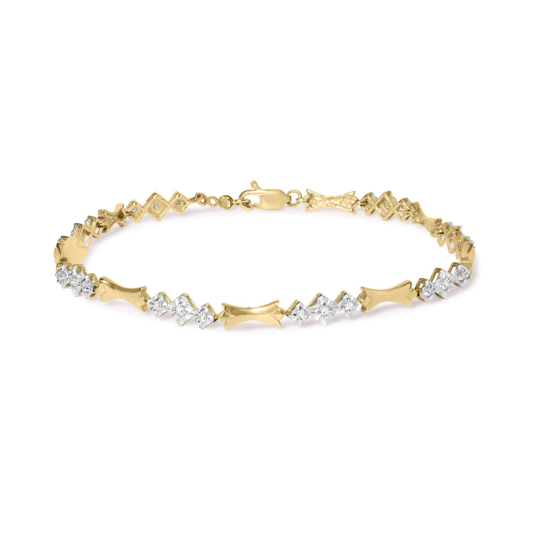 10k Gold 1/3 Cttw Diamond Miracle Set Alternating Bar and Link Bracelet (I-J Color, I1-I2 Clarity) - 7.75" Inches