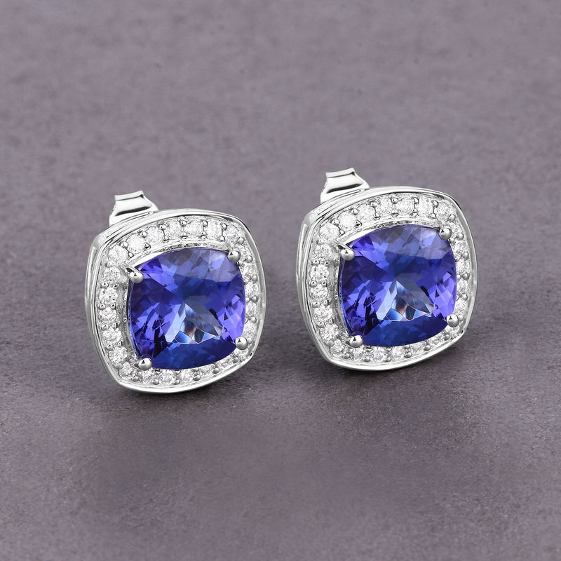 5.98 Carat Genuine Tanzanite and White Diamond 14K White Gold Earrings