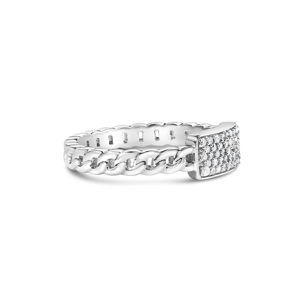 .925 Sterling Silver 1/5 Cttw Diamond ID and Cuban Link Band Ring (I-J Color, I2-I3 Clarity) - Ring Size 6