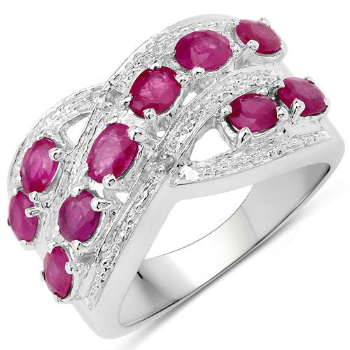 2.21 Carat Genuine Ruby and White Topaz .925 Sterling Silver Ring