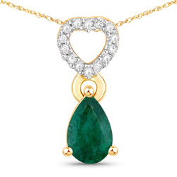 0.39 Carat Genuine Zambian Emerald And White Diamond 10K Yellow Gold Pendant