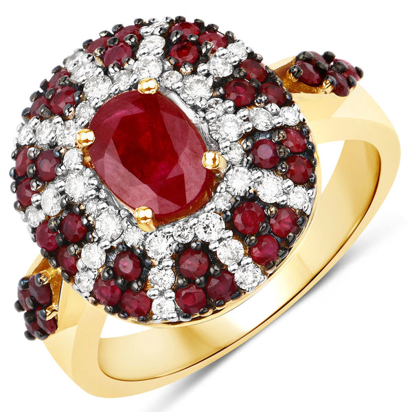 1.92 Carat Genuine Ruby and White Diamond 14K Yellow Gold Ring