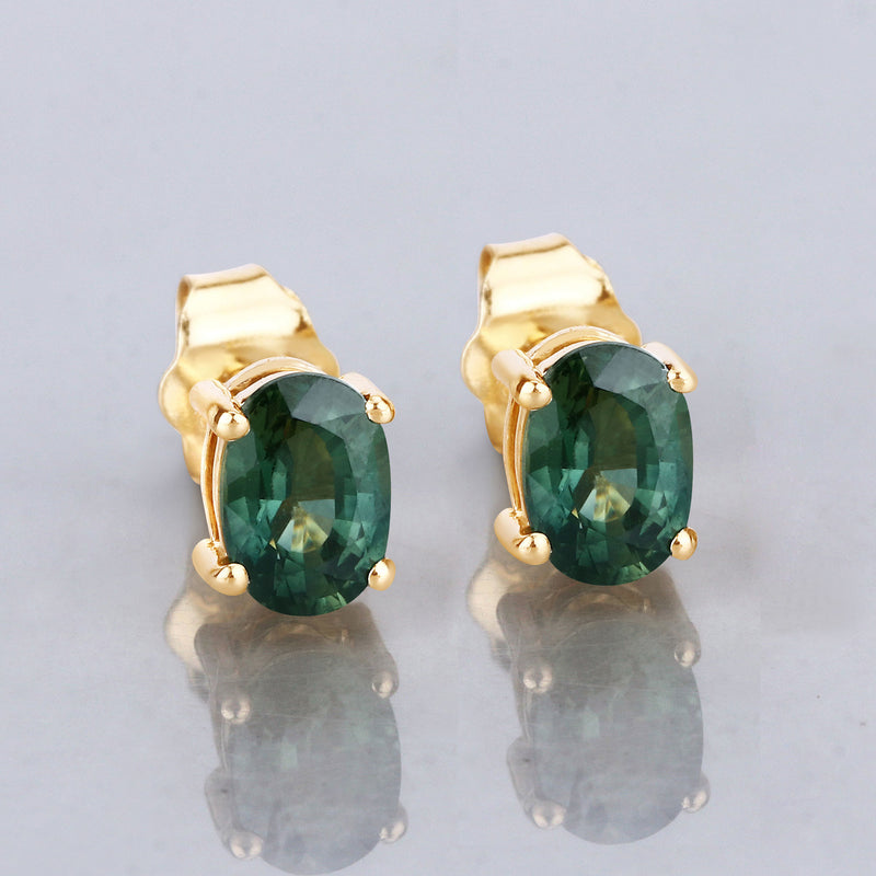 1.16 Carat Genuine Green Sapphire 14K Yellow Gold Earrings