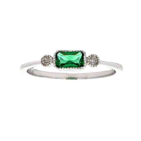.02ct Created Emerald Diamond Ring 10KT White Gold