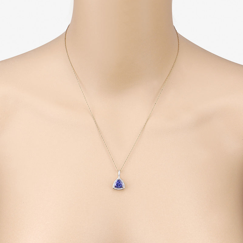 2.29 Carat Genuine Tanzanite and White Diamond 14K Yellow Gold Pendant