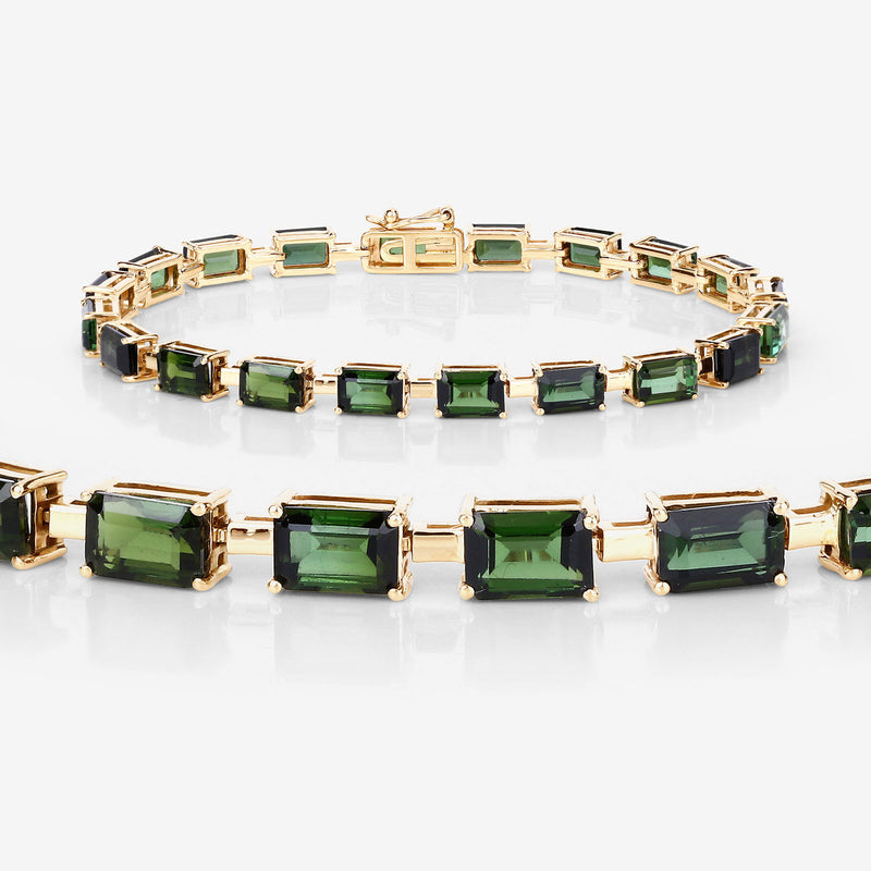 12.00 Carat Genuine Green Tourmaline 14K Yellow Gold Bracelet