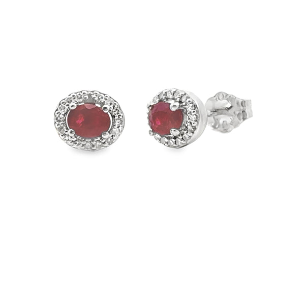 Genuine .56ct Ruby Diamond Earrings 10KT White Gold