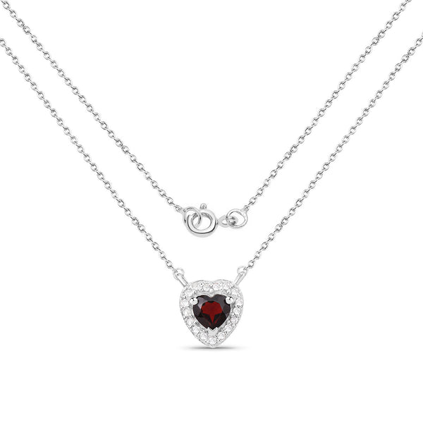 0.59 Carat Genuine Garnet and White Topaz .925 Sterling Silver Necklace