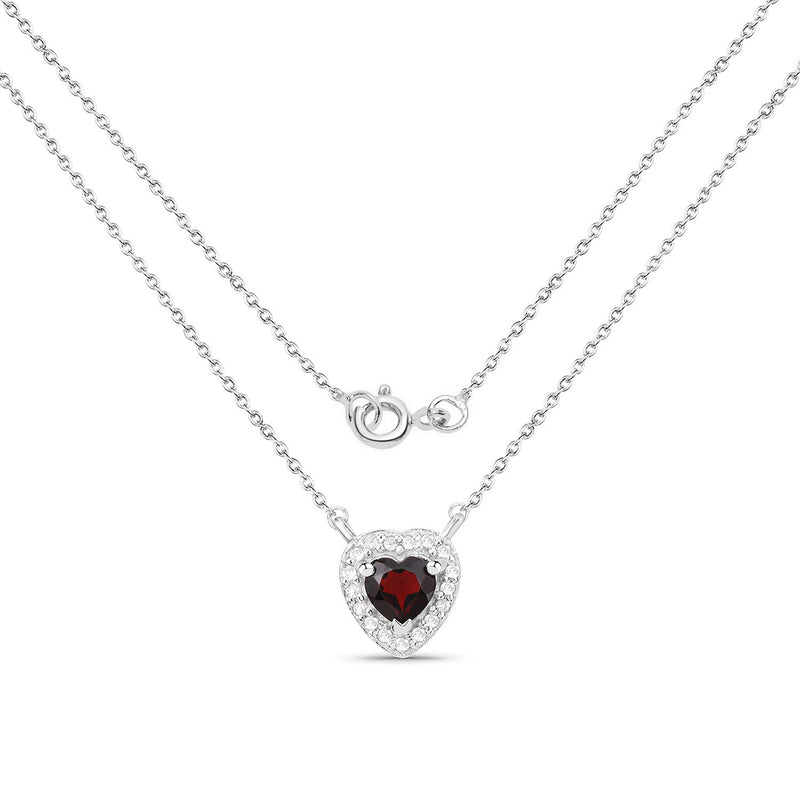 0.59 Carat Genuine Garnet and White Topaz .925 Sterling Silver Necklace