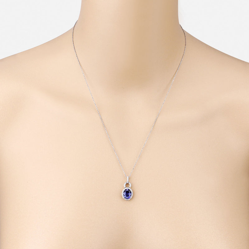 2.41 Carat Genuine Tanzanite and White Diamond 14K White Gold Pendant