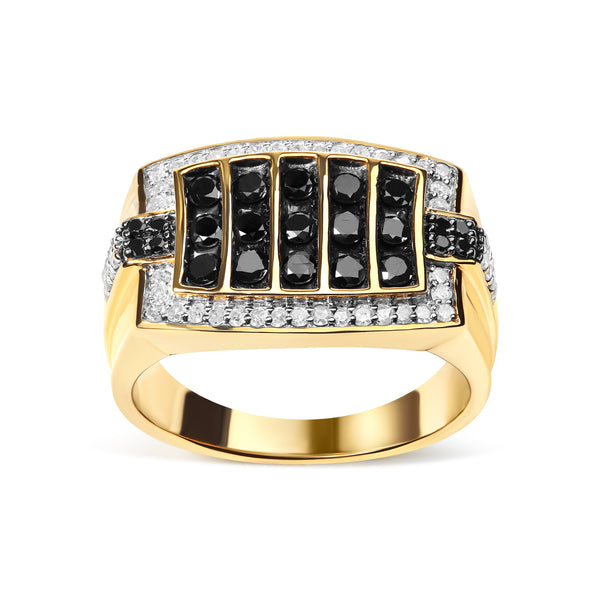 Men's 10K Yellow Gold 1.00 Cttw White and Black Treated Diamond Cluster Ring (Black / I-J Color, I2-I3 Clarity) - Size 10