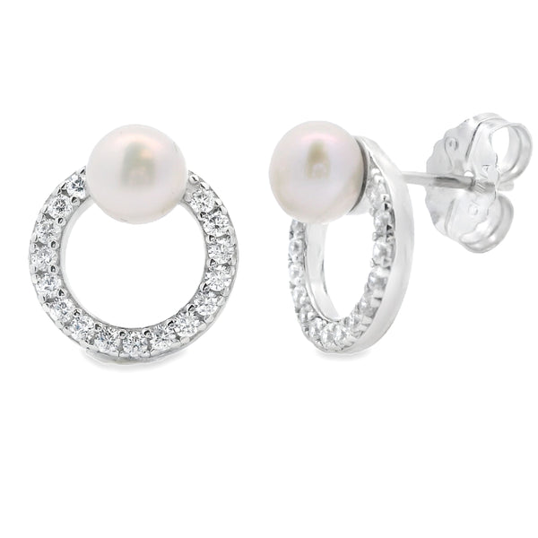 FW Pearl Cubic Zirconium Earrings Sterling Silver